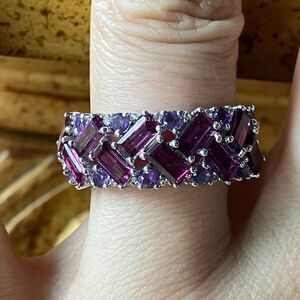 Natural Rhodolite Garnet Amethyst Sterling Silver Ring Size 7